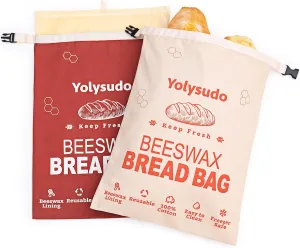 2 Pack Large Beeswax Bread Bags for Sourdough/Homemade Bread – Reusable Bread Storage Bags, Freezer Safe, 100% Organic Cotton & Beeswax Wrap for Sourdough