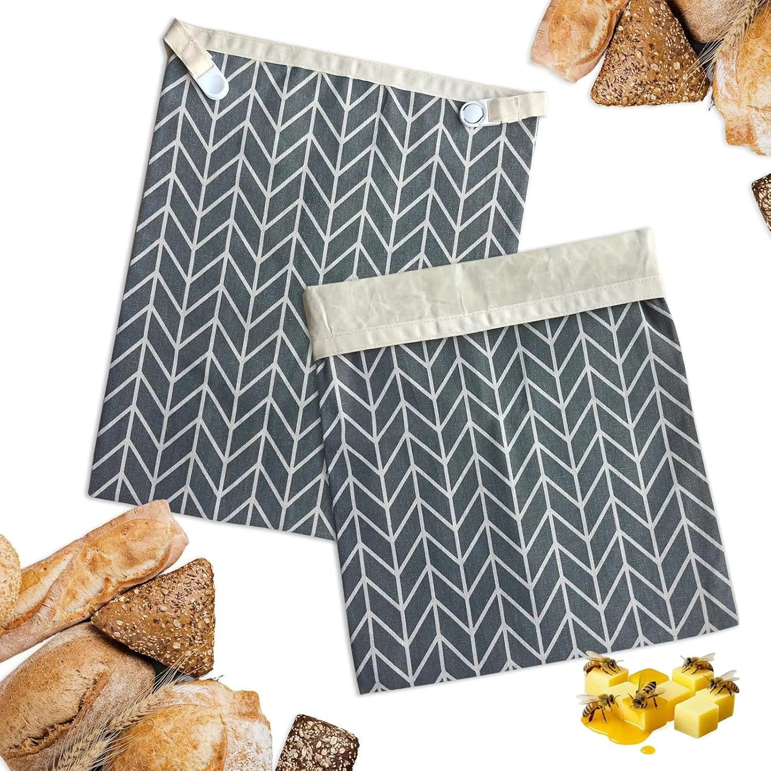 2 Pack Reusable Beeswax Bread Bags for Sourdough - All-Natural, 12.6” x 16.3” Extra Large Storage, Keeps Homemade Bread Fresh