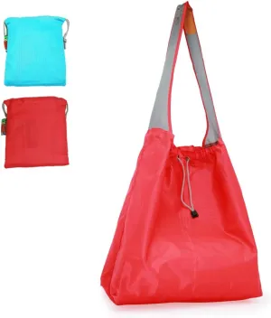 2 Pack Ripstop Nylon Draw-String Reusable Shopping Bag, Reusable Grocery Bag, Built-in Pouch, Inner Pocket