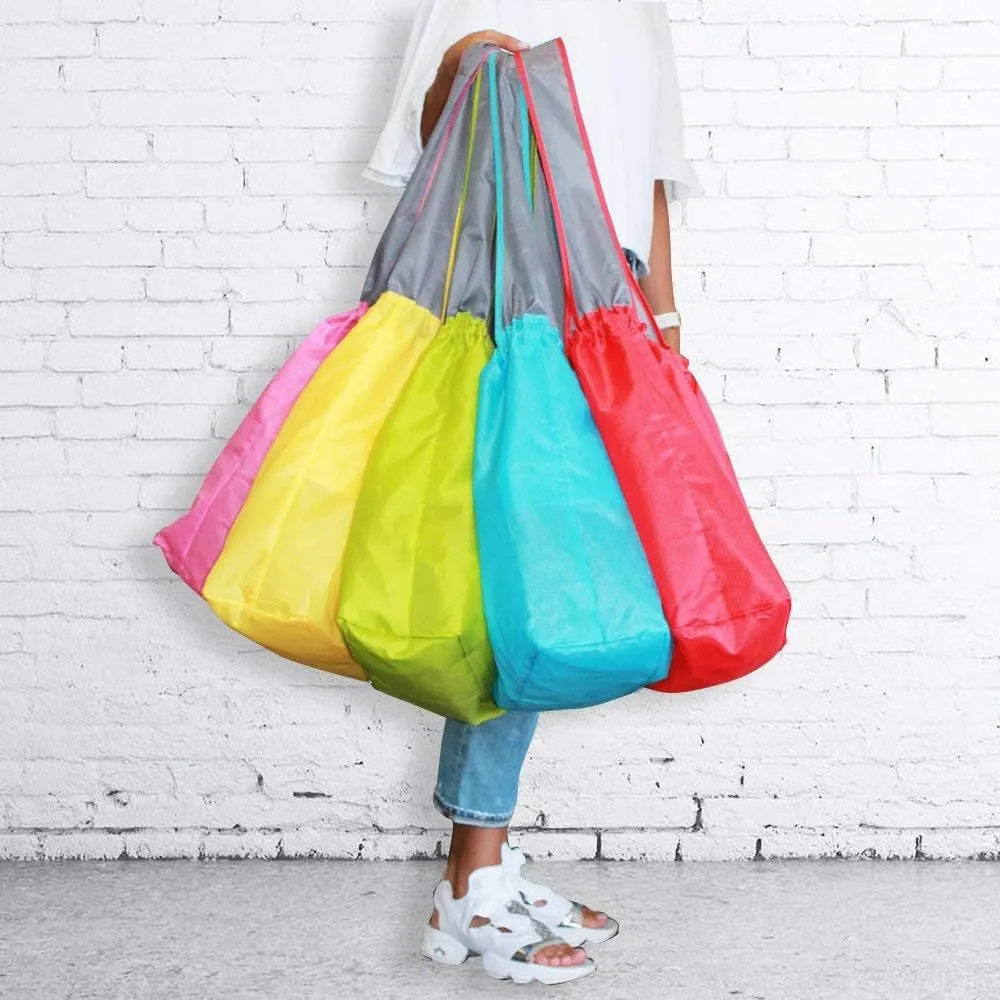 2 Pack Ripstop Nylon Draw-String Reusable Shopping Bag, Reusable Grocery Bag, Built-in Pouch, Inner Pocket