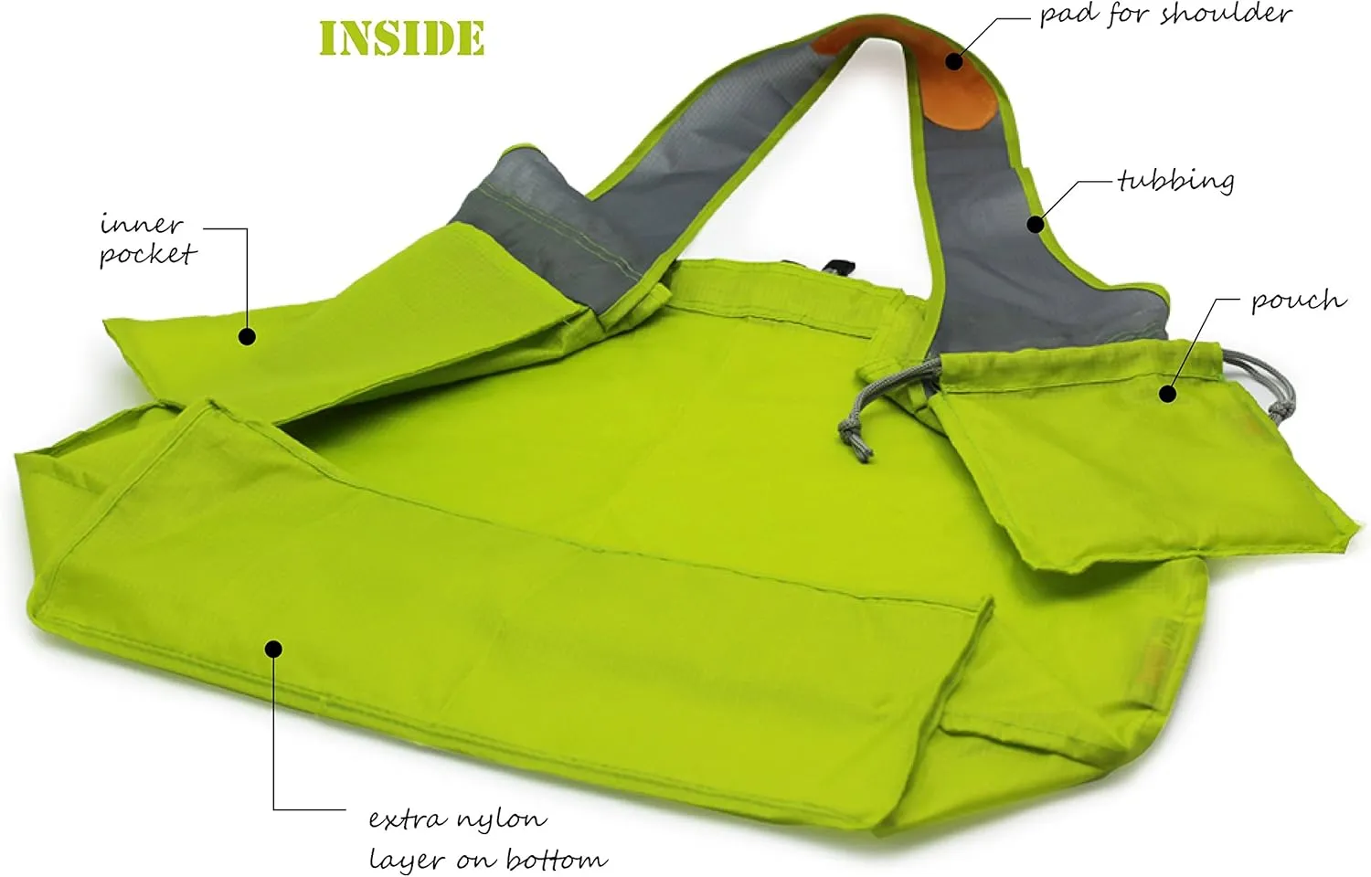 2 Pack Ripstop Nylon Draw-String Reusable Shopping Bag, Reusable Grocery Bag, Built-in Pouch, Inner Pocket