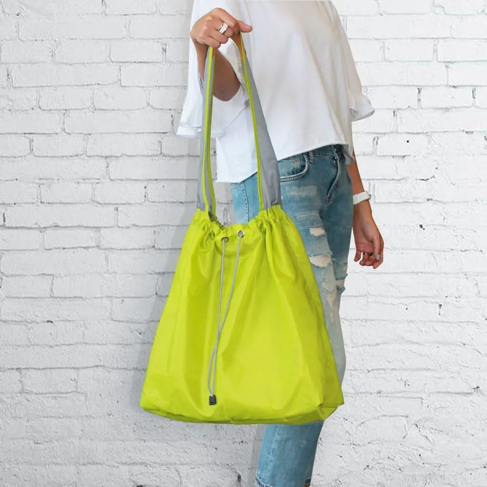 2 Pack Ripstop Nylon Draw-String Reusable Shopping Bag, Reusable Grocery Bag, Built-in Pouch, Inner Pocket