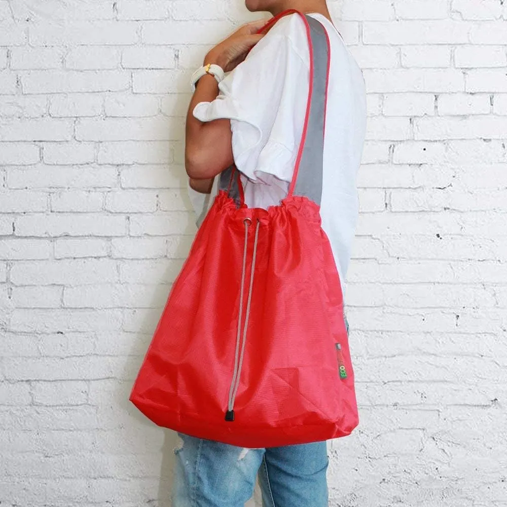 2 Pack Ripstop Nylon Draw-String Reusable Shopping Bag, Reusable Grocery Bag, Built-in Pouch, Inner Pocket