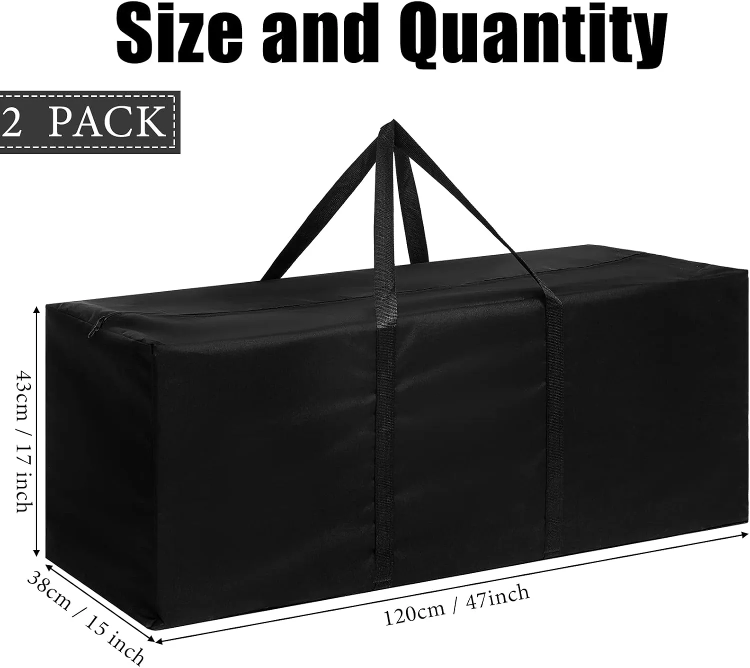 2 Pcs 47 Inch Large Sports Duffel Bag for Travel Camping Sports Equipment Storage Waterproof Foldable Long Luggage Storage Bag for Camping, Tent, Tripod, Gym, Fishing, Black