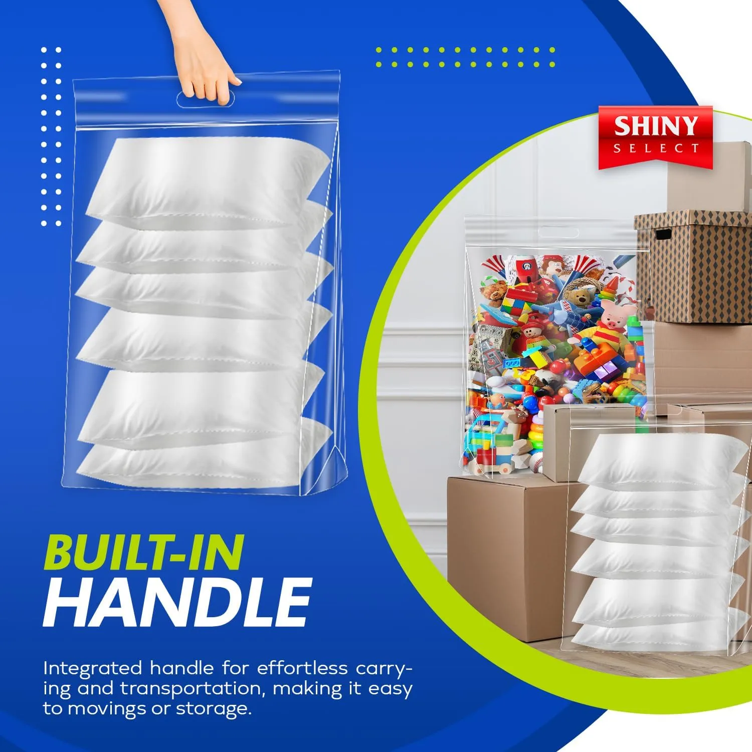 20 Gallon Jumbo Storage Bag with Handle, Resealable Zipper Top 24x32, 6 Bags - Clear Big Plastic, Extra Large XL, 4 Mil Thick Heavy Duty for Travel, Camping Gears, Pillows, Comforters…