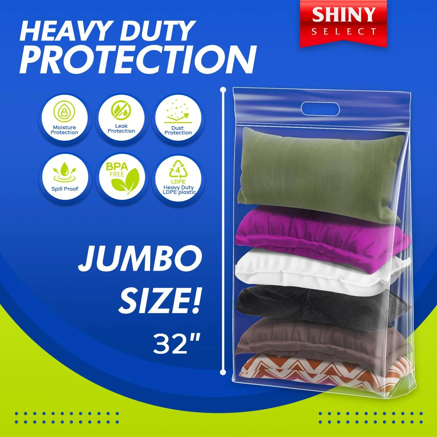 20 Gallon Jumbo Storage Bag with Handle, Resealable Zipper Top 24x32, 6 Bags - Clear Big Plastic, Extra Large XL, 4 Mil Thick Heavy Duty for Travel, Camping Gears, Pillows, Comforters…