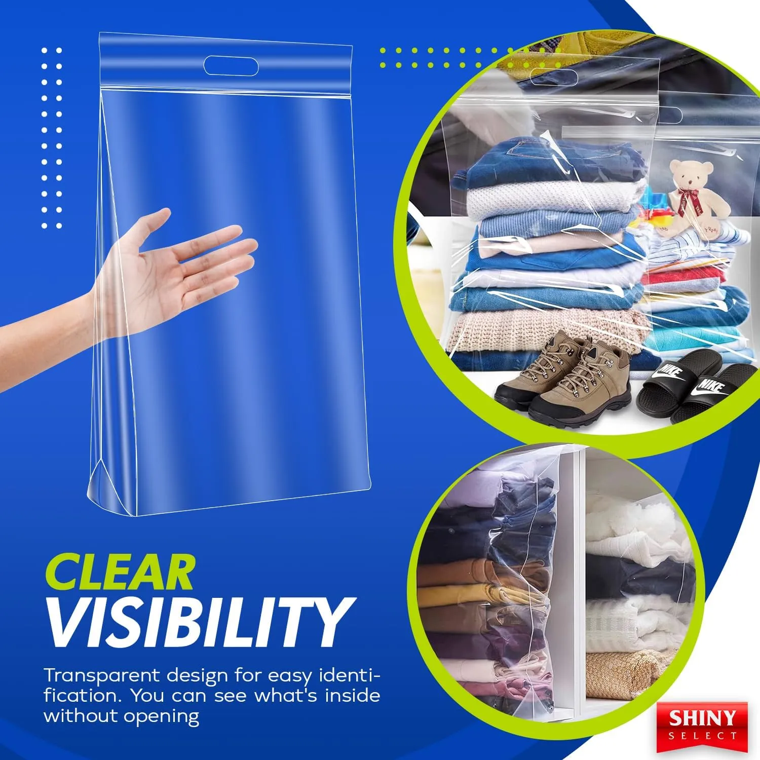 20 Gallon Jumbo Storage Bag with Handle, Resealable Zipper Top 24x32, 6 Bags - Clear Big Plastic, Extra Large XL, 4 Mil Thick Heavy Duty for Travel, Camping Gears, Pillows, Comforters…