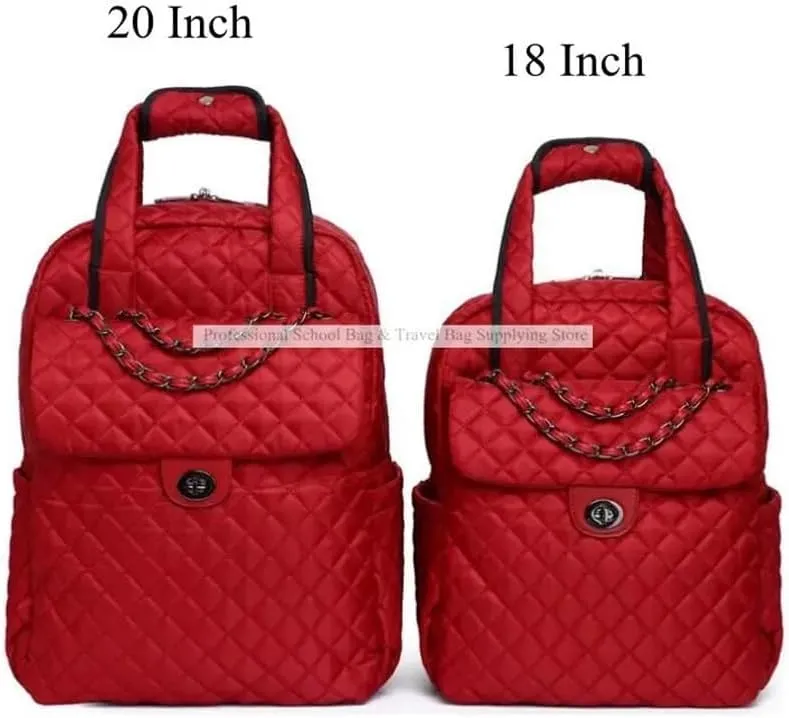 20 Inch Women carry on hand Luggage bag Cabin travel Trolley Bags wheels rolling luggage backpack Trolley Suitcase wheeled Bag(Red 18 Inch)