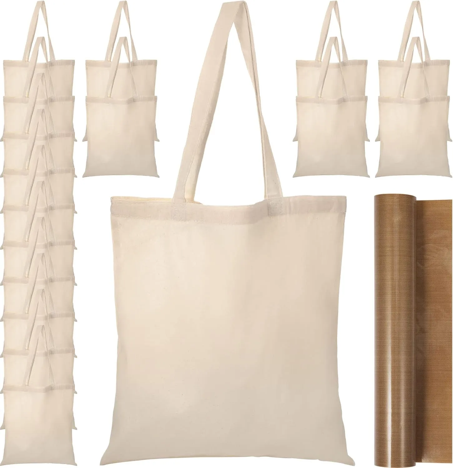 20 Pcs Canvas Tote Bags 15 x 16 Inch Blank Natural Cotton Tote Bags Bulk Reusable Grocery Bag with Handles and PTEF Sheet Beach Cloth Bags Large Shopping Bag for Iron on Heat Transfer Vinyl DIY Craft