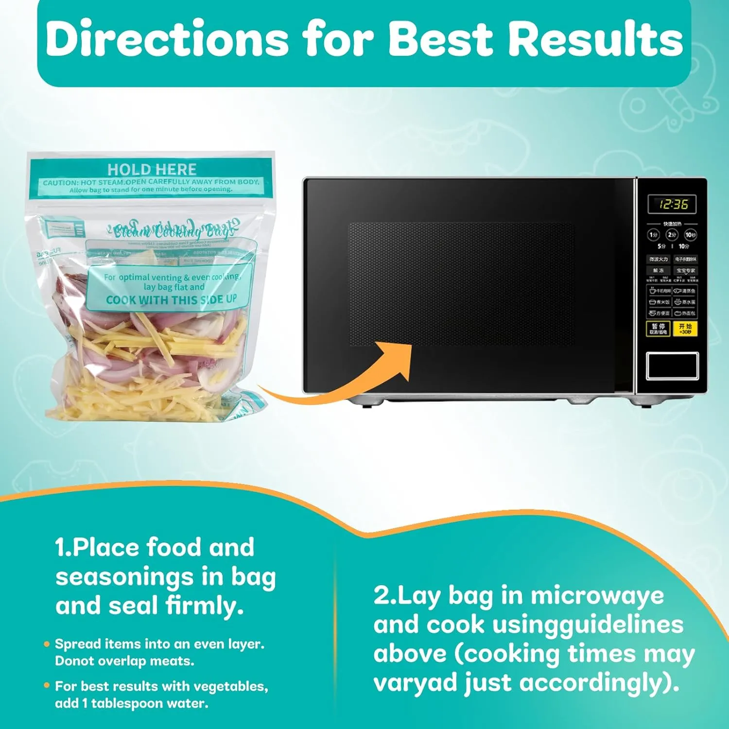 20 PCS Microwave Steaming Bags Large Size Disposable Food Steam Cooking Bags for Vegetables, Potatoes and Meat, Easy to Use (20Bags)