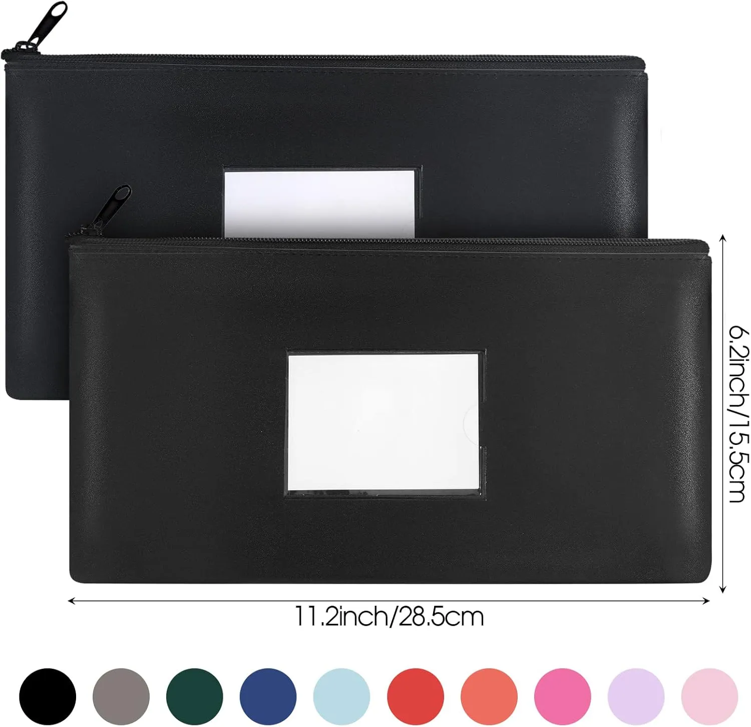 20 Pcs Money Bank Bag with Zipper 11 x 6 Inch Money Pouch Bulk Security Bank Deposit Bag with Clear Window Leatherette Cash Coin Wallet for Women Men(Multicolored)
