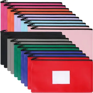 20 Pcs Money Bank Bag with Zipper 11 x 6 Inch Money Pouch Bulk Security Bank Deposit Bag with Clear Window Leatherette Cash Coin Wallet for Women Men(Multicolored)