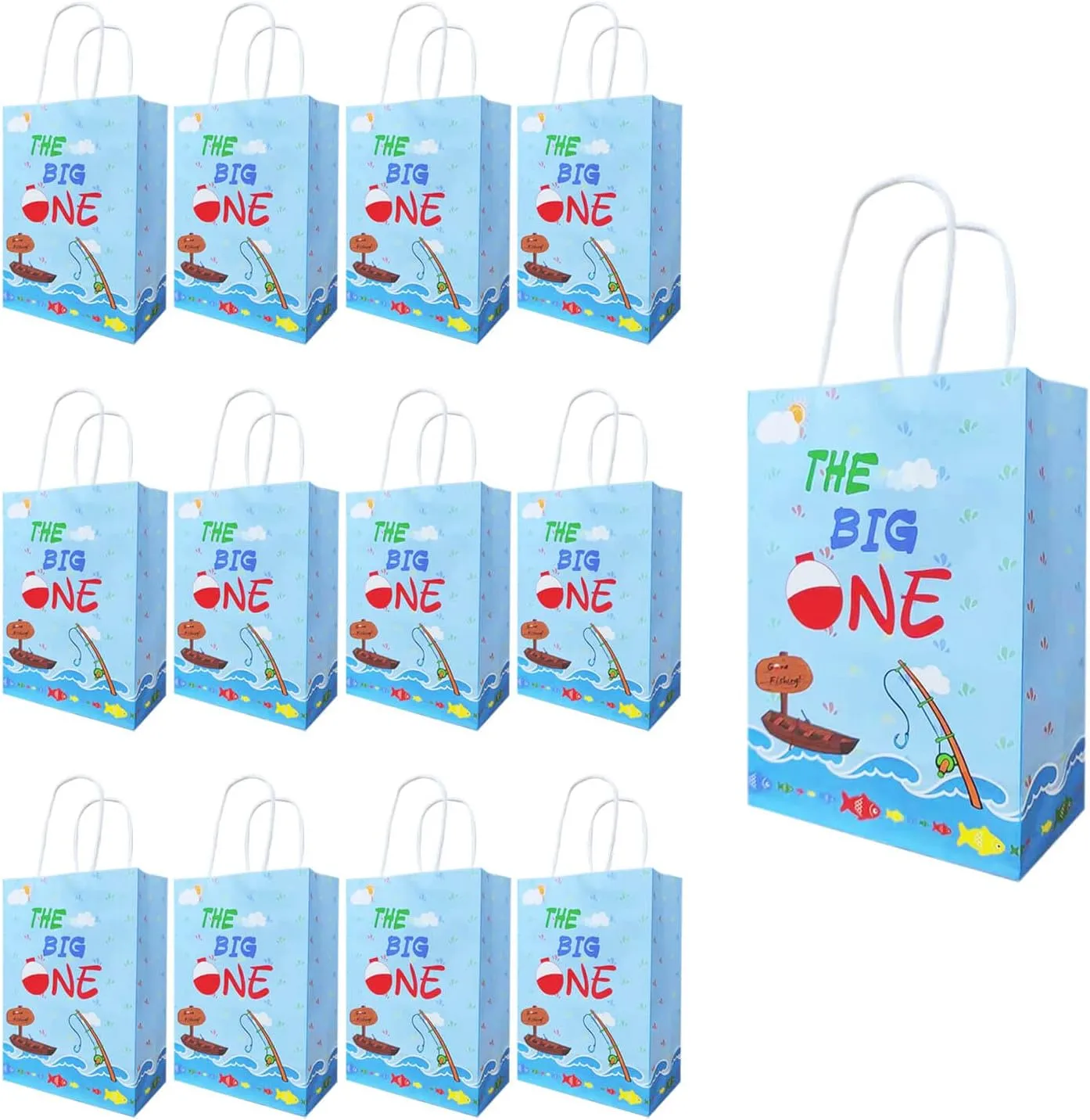 20 Pcs The Big One Candy Treat Bags O Fish Ally 1 Party Present Bags with Handles Gone Fishing Favor Bags for Ofishally One/Little Fisherman/Fishing Theme 1st Bday Baby Shower Party Decorations