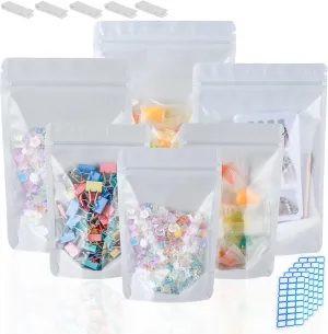 200 Mylar Bags for Food Storage 6X9 Mylar Bags with Window Candy Packaging Resealable Bags White Stand Up Pouches Edible Packaging for Small Business