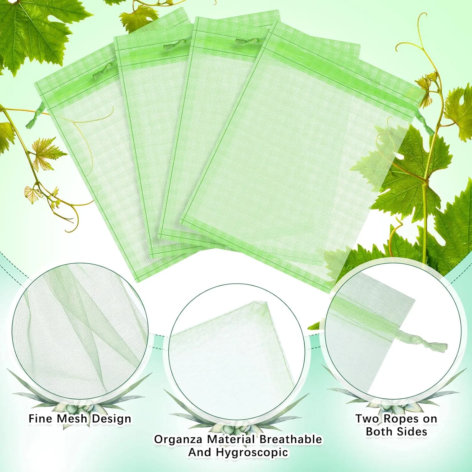 200 Pcs Fruit Protection Bags - Netting Bags with Drawstring for Fruit & Vegetable Protection (Green, 8 x 12 Inch)