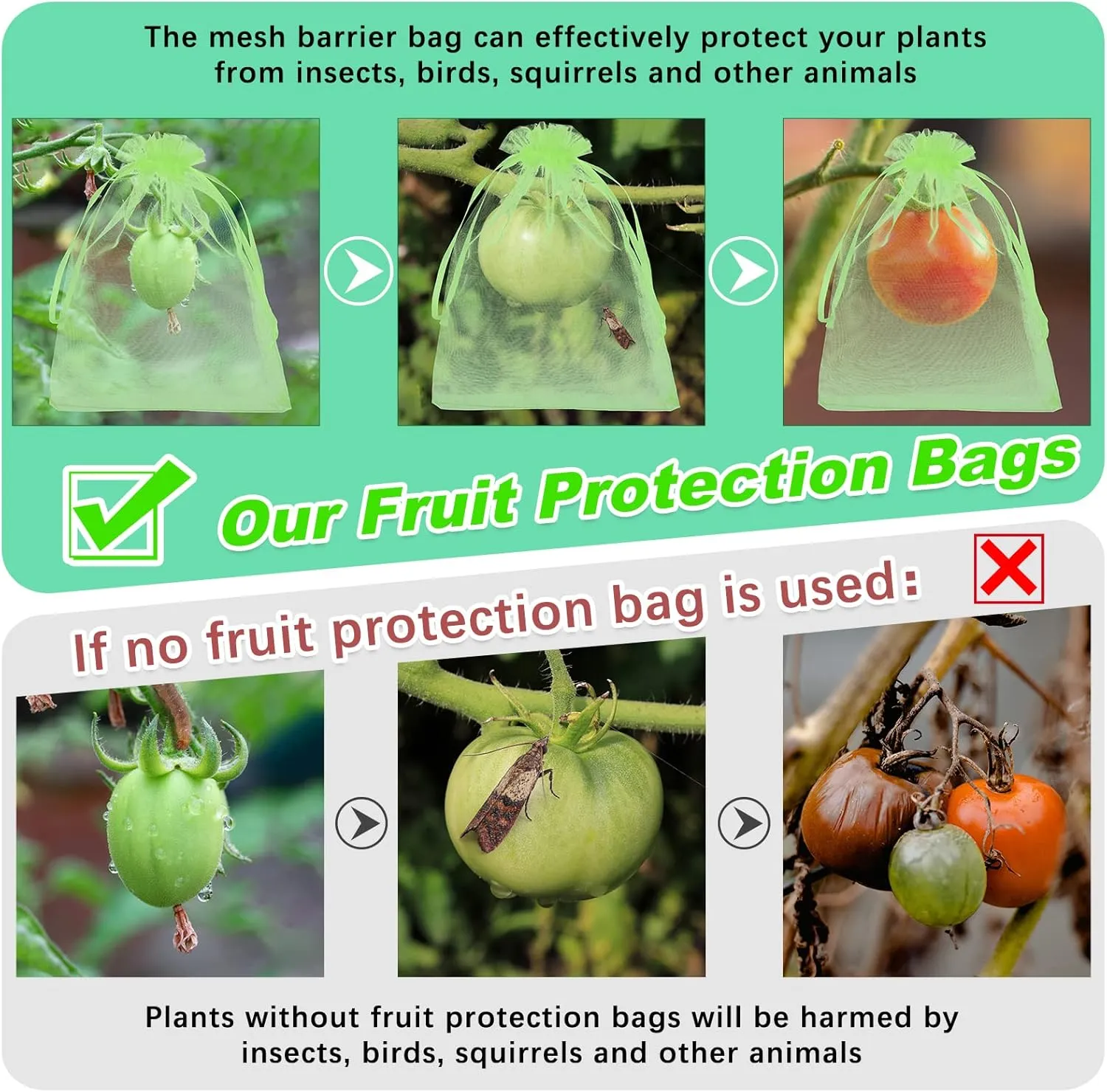 200 Pcs Fruit Protection Bags - Netting Bags with Drawstring for Fruit & Vegetable Protection (Green, 8 x 12 Inch)