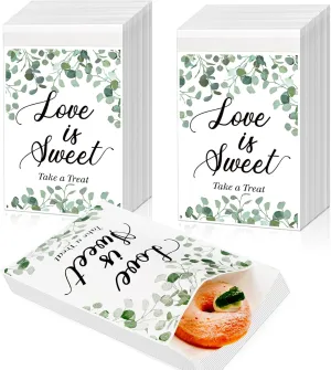 200 Pcs Wedding Favor Candy Buffet Bags White Treat Bags Self Adhesive Wedding Gift Bags Love Is Sweet Leaves Kraft Paper Wedding Party Favor Bags for Gifts, 5 x 7 Inch
