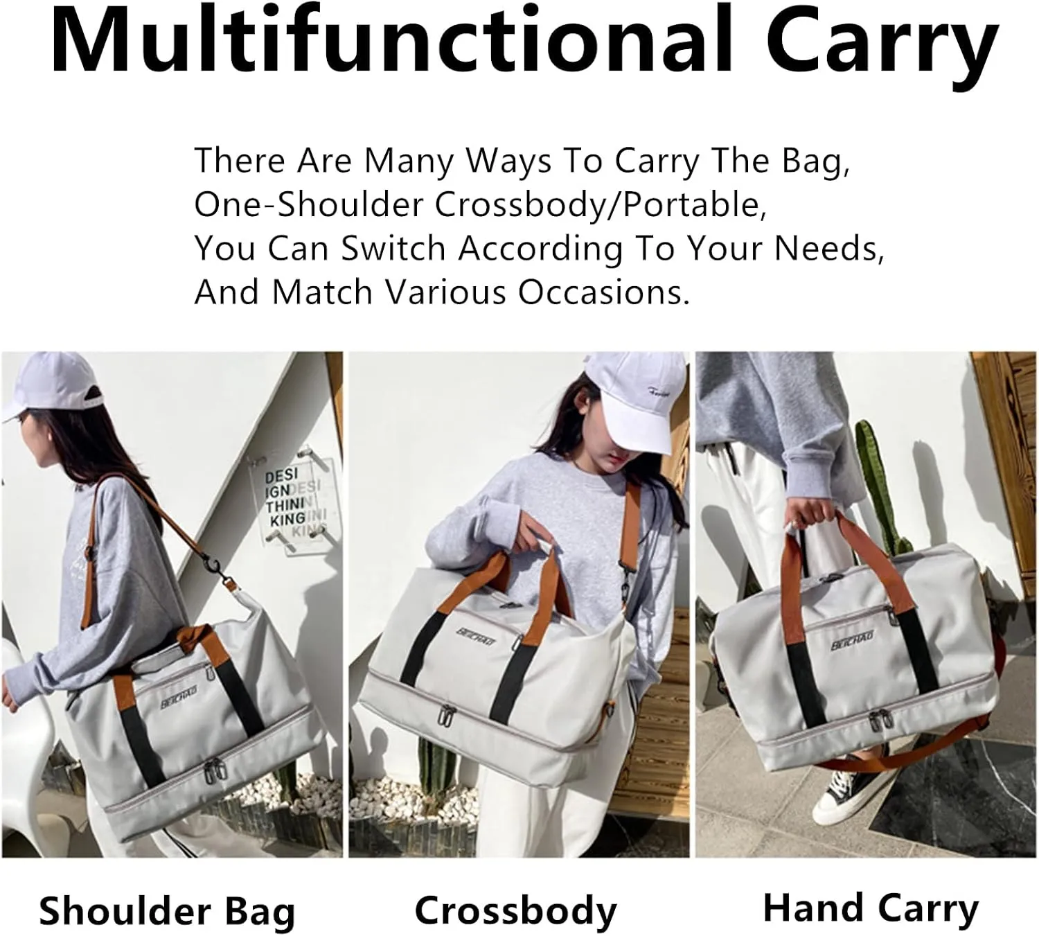 2023 New Dry/Wet Separation Travel Bag with Shoe Compartment, Travel Duffle Bag with Attachable Shoulder Strap, Women's Sports Gym Tote, Large Capacity & Lightweight & Waterproof (Green-A)