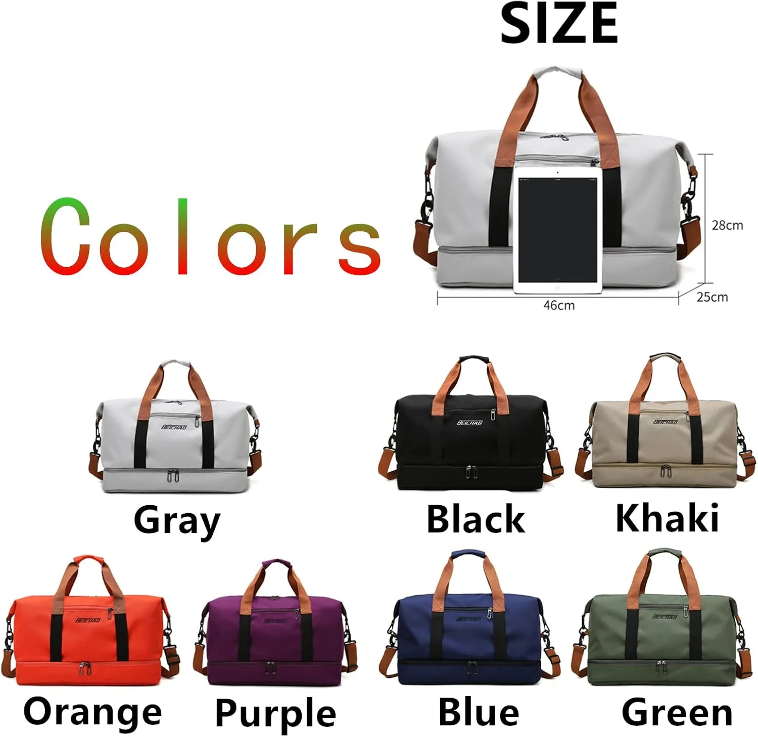 2023 New Dry/Wet Separation Travel Bag with Shoe Compartment, Travel Duffle Bag with Attachable Shoulder Strap, Women's Sports Gym Tote, Large Capacity & Lightweight & Waterproof (Green-A)
