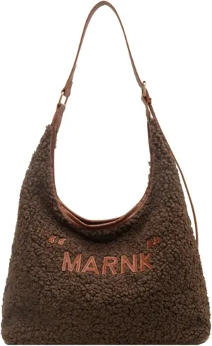 2024 Fashion Lamb Wool Tote Bag Women Cozy Furry Shoulder Bag Adjustable PU Strap Magnetic Closure Commuter Handbag