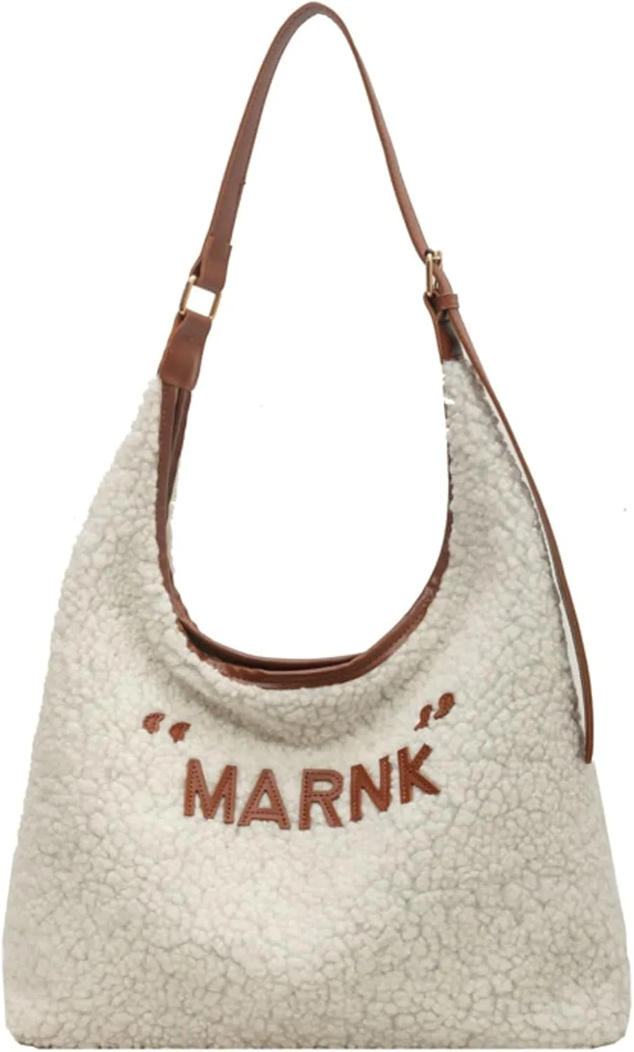 2024 Fashion Lamb Wool Tote Bag Women Cozy Furry Shoulder Bag Adjustable PU Strap Magnetic Closure Commuter Handbag