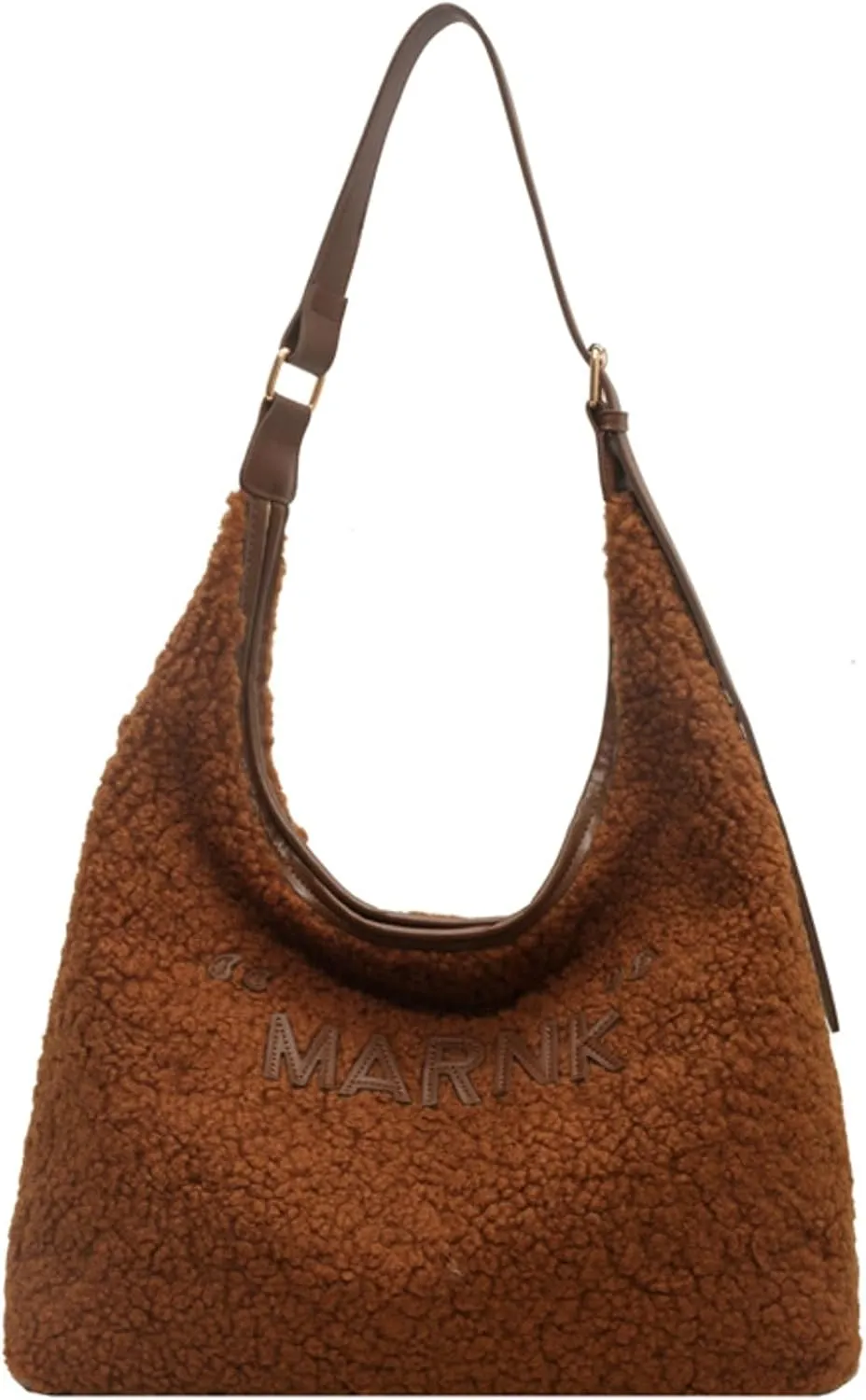 2024 Fashion Lamb Wool Tote Bag Women Cozy Furry Shoulder Bag Adjustable PU Strap Magnetic Closure Commuter Handbag