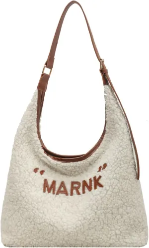 2024 Fashion Lamb Wool Tote Bag Women Cozy Furry Shoulder Bag Adjustable PU Strap Magnetic Closure Commuter Handbag