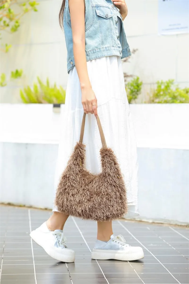 2024 Winter Women Bag Cute Tote Bags Y2k Purse Women's Shoulder Handbags Faux Fur Tote Bag Fluffy Satchel Handbags