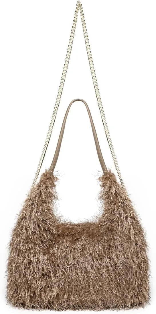2024 Winter Women Bag Cute Tote Bags Y2k Purse Women's Shoulder Handbags Faux Fur Tote Bag Fluffy Satchel Handbags