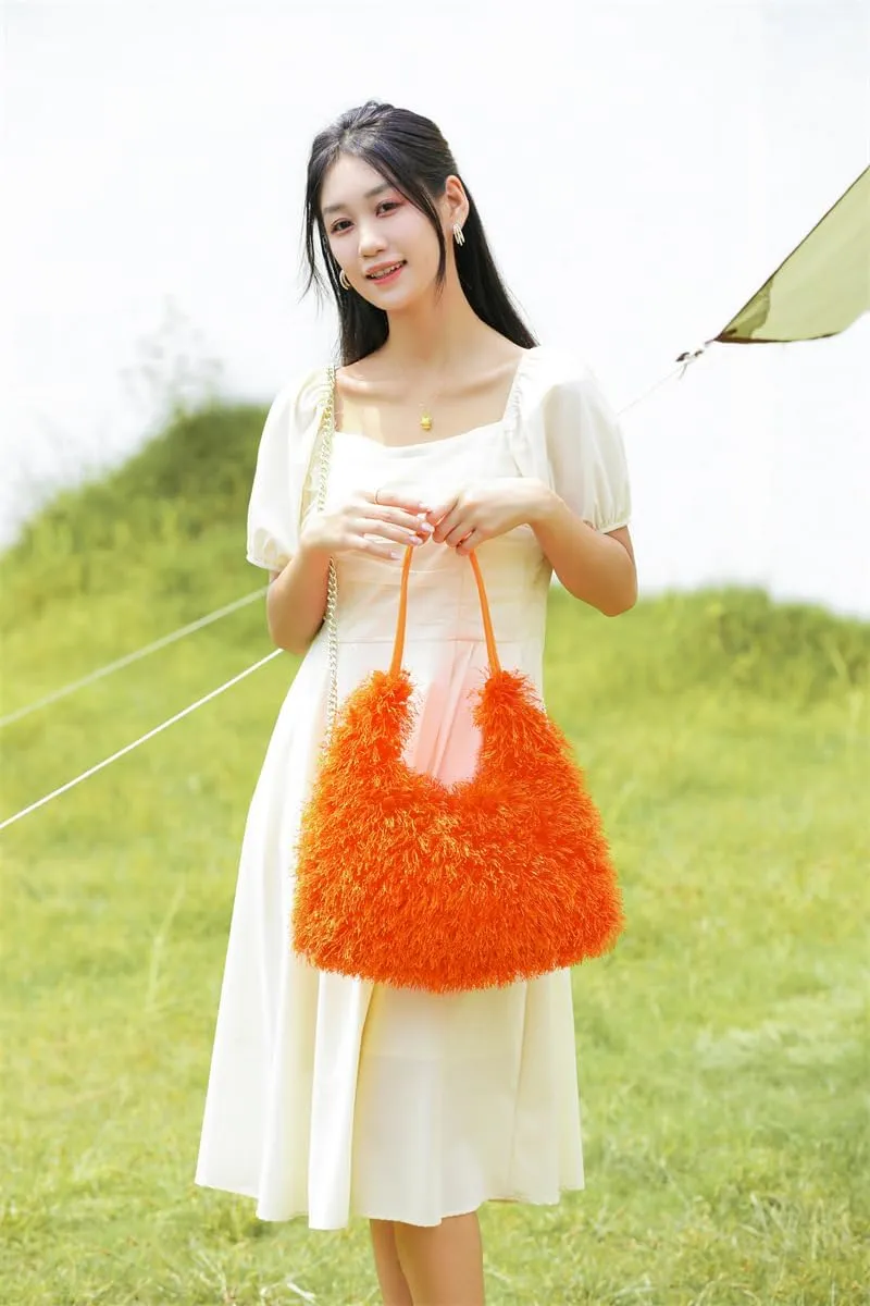 2024 Winter Women Bag Cute Tote Bags Y2k Purse Women's Shoulder Handbags Faux Fur Tote Bag Fluffy Satchel Handbags