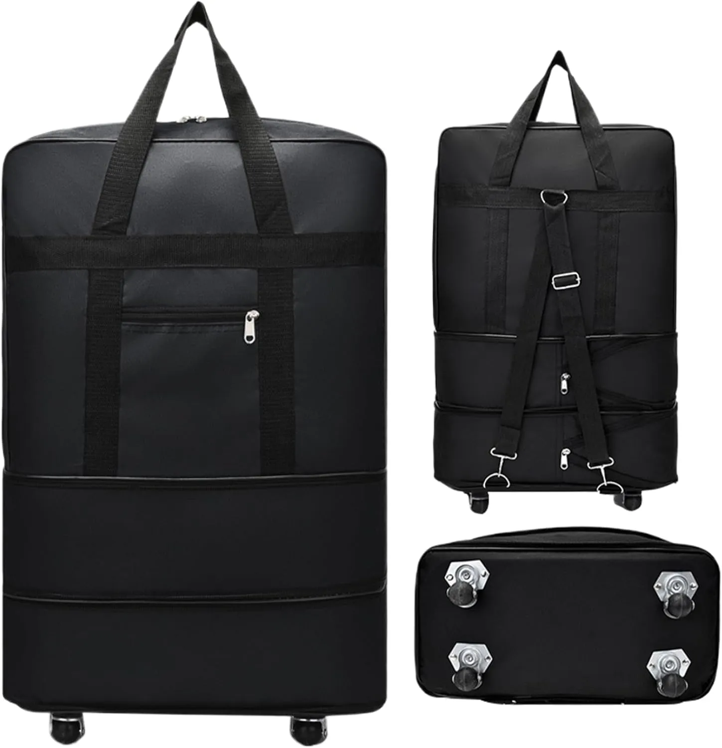 24 Inch Medium Duffle Bag with Wheels Foldable Duffle Bag for Travel with Handle Shoulder Strap Oxford Cloth Waterproof Rolling for Check-In Moving Homes