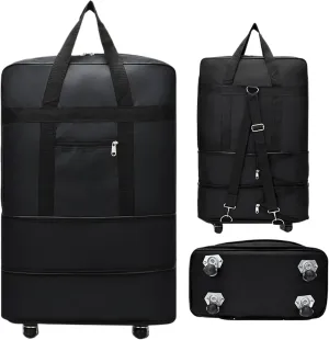 24 Inch Medium Duffle Bag with Wheels Foldable Duffle Bag for Travel with Handle Shoulder Strap Oxford Cloth Waterproof Rolling for Check-In Moving Homes