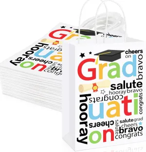 24 Pcs Graduation Gift Bag Paper Grad Gifts Wrapping Bags Graduation Party Favor Bags with Handles for College High School Kindergarten Nursing School Graduation Party Supplies, 8.7 x 6.3 x 3.1 Inch