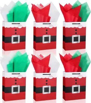 24 Pcs Santa Claus Suit Christmas Bags - Medium Size Gift Bags with Handles - 72 Pcs 20 Inch Tissue Paper - Red, Green, White for Holiday Xmas Party Wrapping