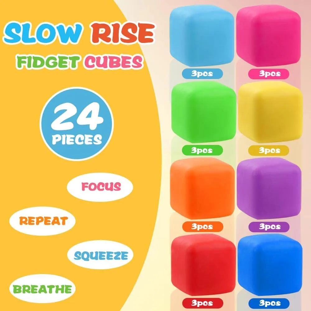 24 Pcs Stress Cube Toys 8 Colors Slow Rising Stress Balls for Kids Classroom Prizes Goodie Bags Squeeze Stretch Fidget Balls for Party Favors Adults Stress Relief