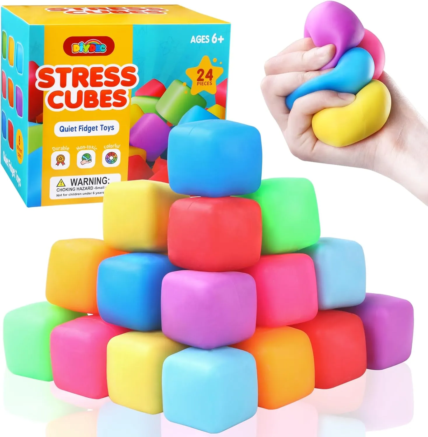 24 Pcs Stress Cube Toys 8 Colors Slow Rising Stress Balls for Kids Classroom Prizes Goodie Bags Squeeze Stretch Fidget Balls for Party Favors Adults Stress Relief