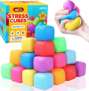 24 Pcs Stress Cube Toys 8 Colors Slow Rising Stress Balls for Kids Classroom Prizes Goodie Bags Squeeze Stretch Fidget Balls for Party Favors Adults Stress Relief