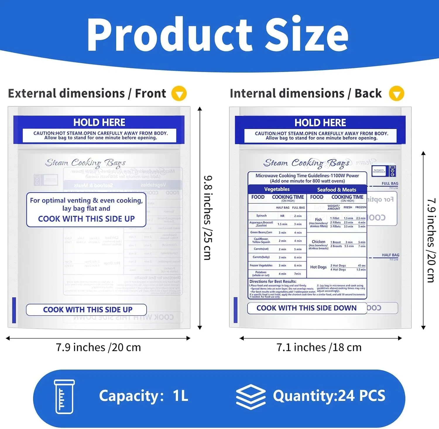 24 Pcs Zipper Steam Bags Reusable Microwave Steamer Cooking Bags Frozen Food Microwave Steam Bag for Vegetables Potatoes Meat (24)
