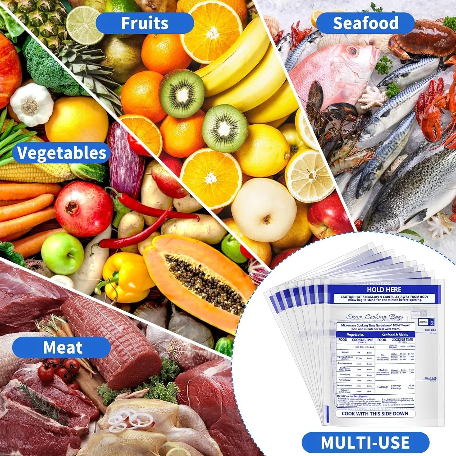 24 Pcs Zipper Steam Bags Reusable Microwave Steamer Cooking Bags Frozen Food Microwave Steam Bag for Vegetables Potatoes Meat (24)