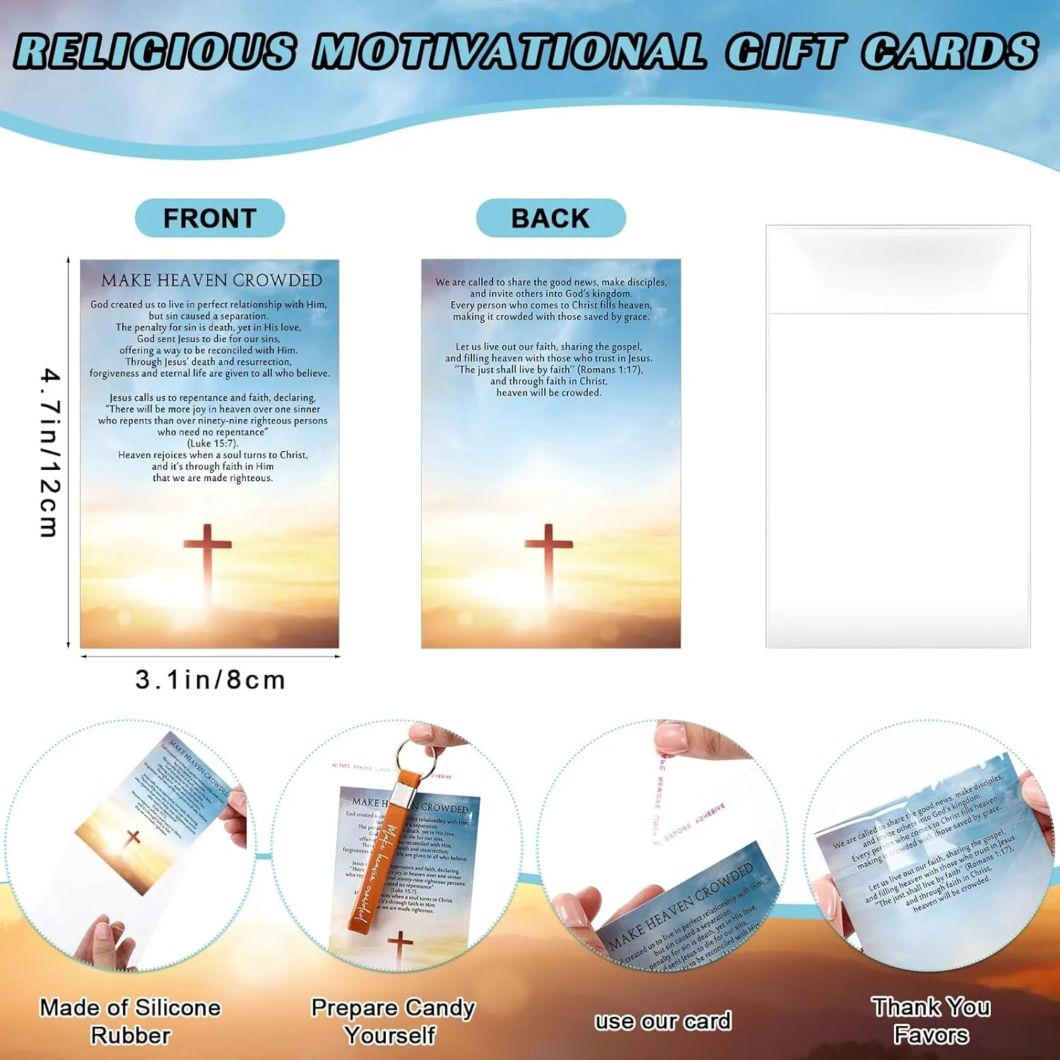 24 Set Make Heaven Crowded Christian Church Keychain Gifts for Fathers Day Inspirational Card Women Men Man of God
