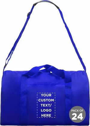 24 Sporty Duffle Bags Set - Customizable Text, Logo - Polyester, Adjustable Strap, Front Pocket, Roll Styling - Royal Blue