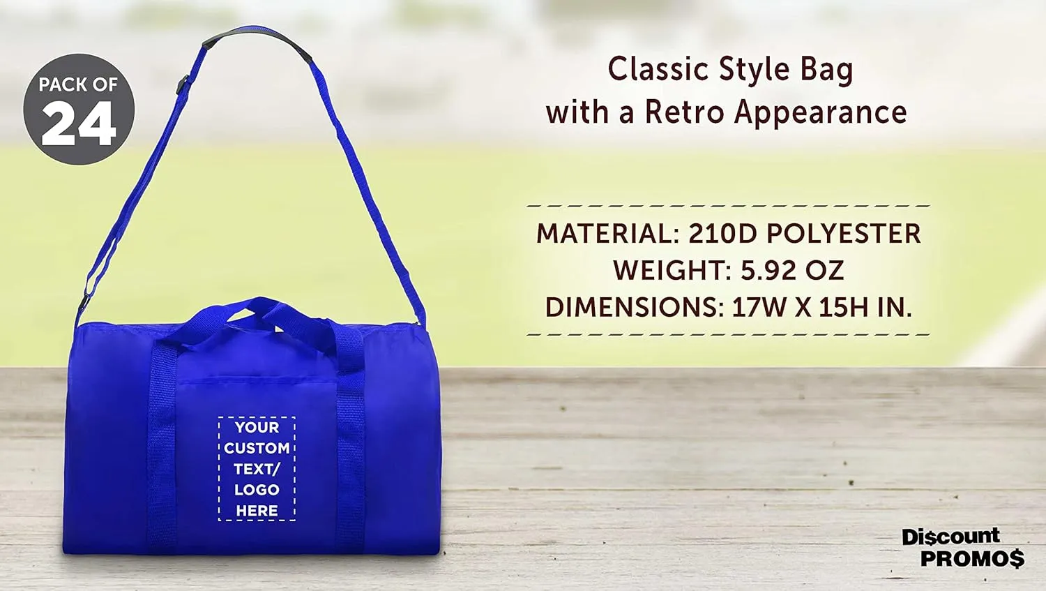 24 Sporty Duffle Bags Set - Customizable Text, Logo - Polyester, Adjustable Strap, Front Pocket, Roll Styling - Royal Blue