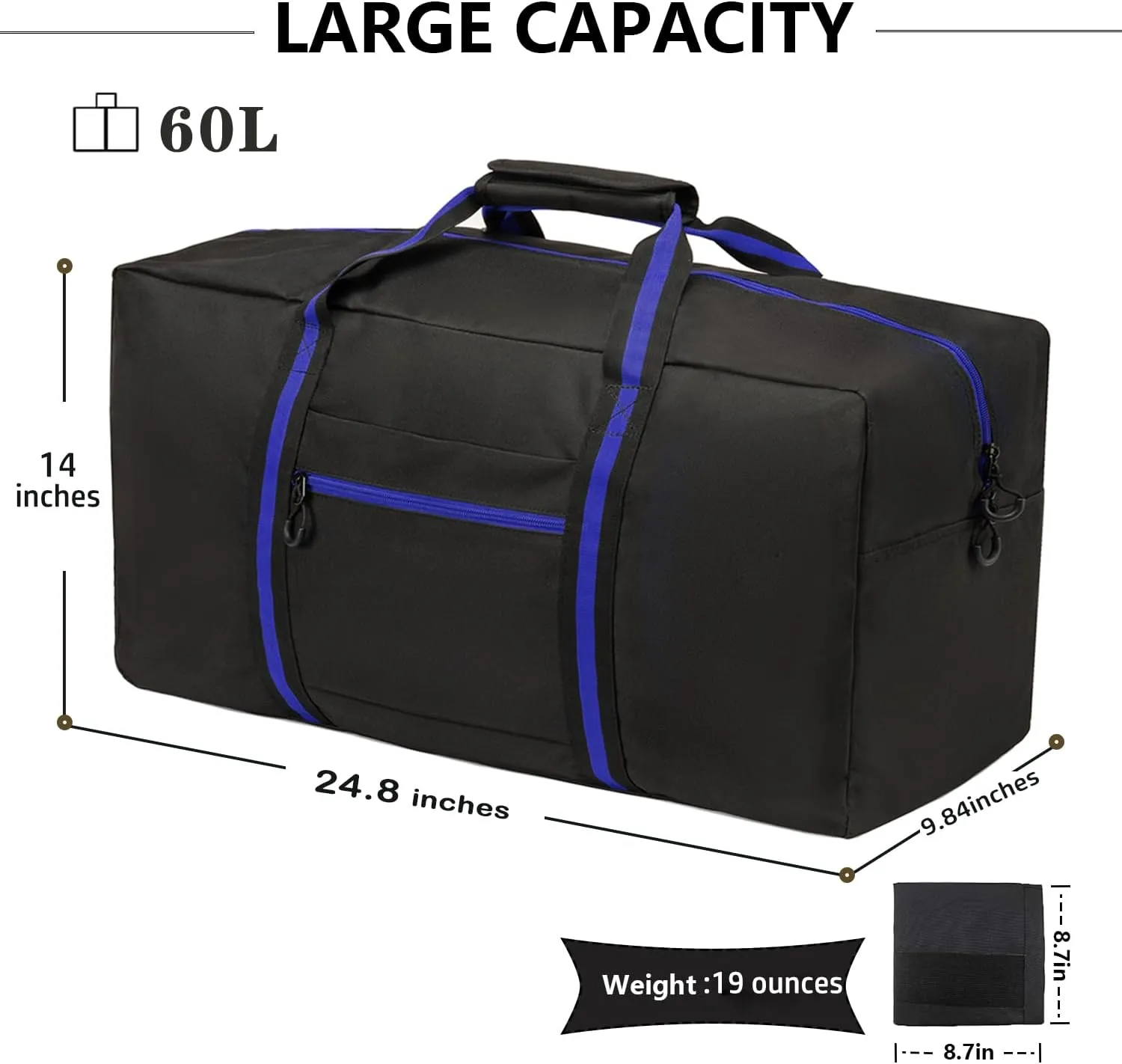 24.8 ” Travel Bag, Duffle Bag for Men Women, Large 60L Weekender Overnight Bag with Trolley Sleeve and Wet Pocket