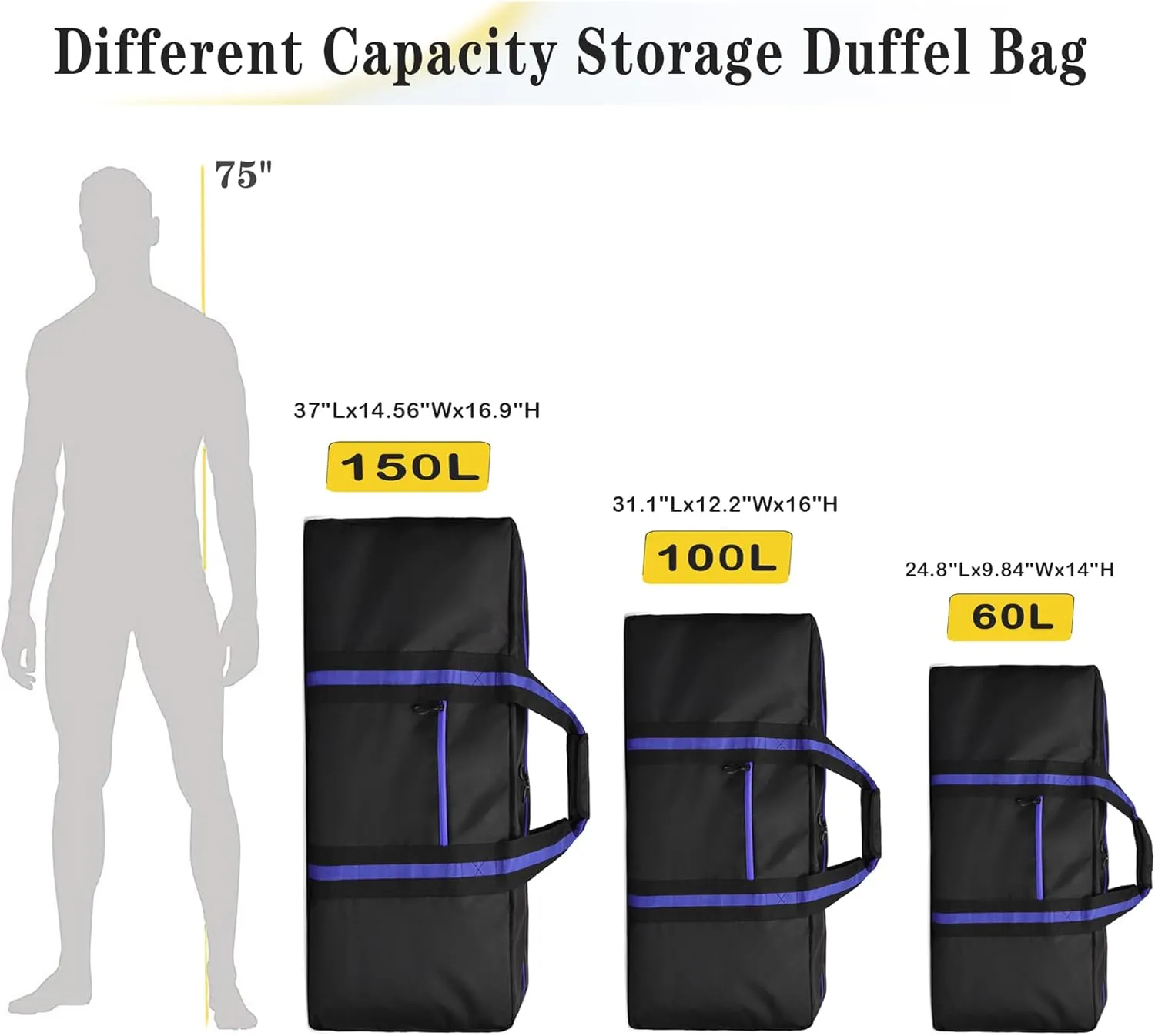 24.8 ” Travel Bag, Duffle Bag for Men Women, Large 60L Weekender Overnight Bag with Trolley Sleeve and Wet Pocket