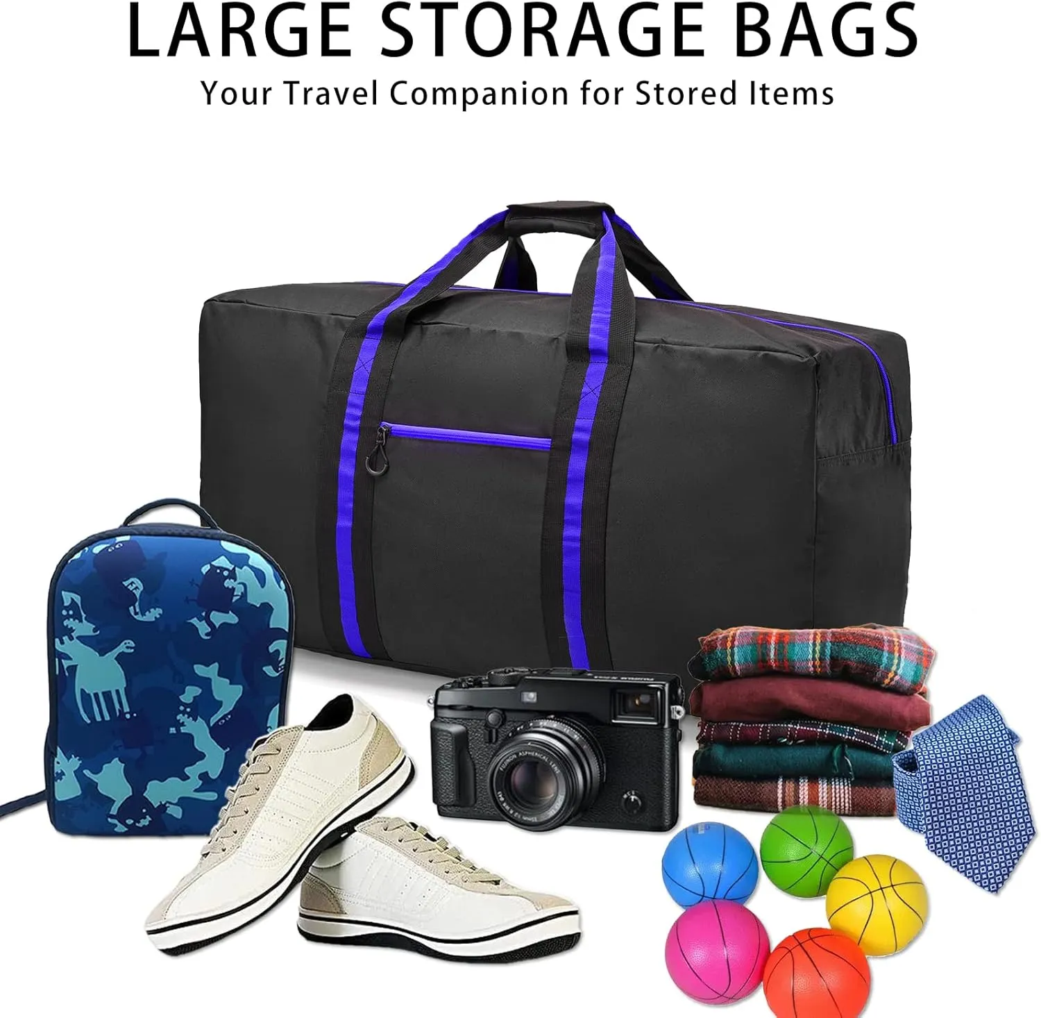 24.8 ” Travel Bag, Duffle Bag for Men Women, Large 60L Weekender Overnight Bag with Trolley Sleeve and Wet Pocket