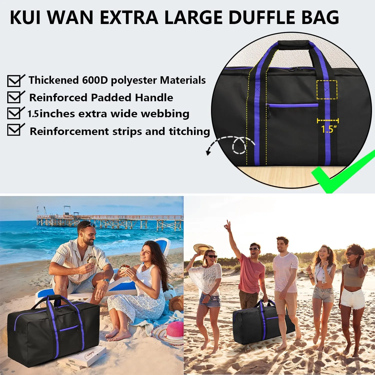 24.8 ” Travel Bag, Duffle Bag for Men Women, Large 60L Weekender Overnight Bag with Trolley Sleeve and Wet Pocket
