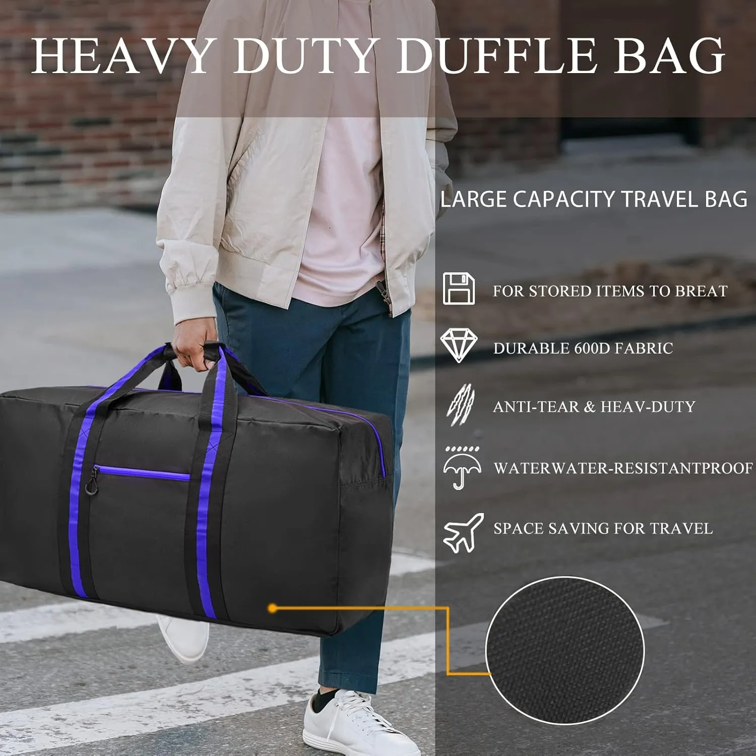 24.8 ” Travel Bag, Duffle Bag for Men Women, Large 60L Weekender Overnight Bag with Trolley Sleeve and Wet Pocket