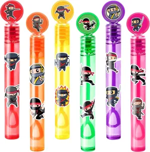 24PCS Ninja DIY Bubble Wands with 96PCS Stickers - Party Favor for Goodie Bags, Pinata Stuffers, Mini Bubble Bulk Farm Birthday Supplies, Toys Gifts, Class Prizes for Toddlers, Boys & Girls