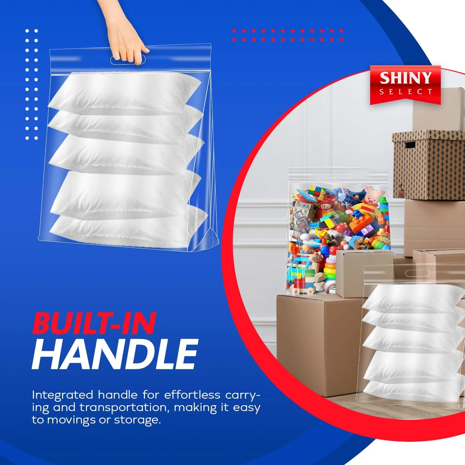 [25 Bags] Jumbo Extra Large Zipper Food Storage Bags with Handle, 10 Gallon Heavy Duty 4 Mil. Thick, Clear, Resealable Bag for Seasonal Clothes Bedding Travel Moving