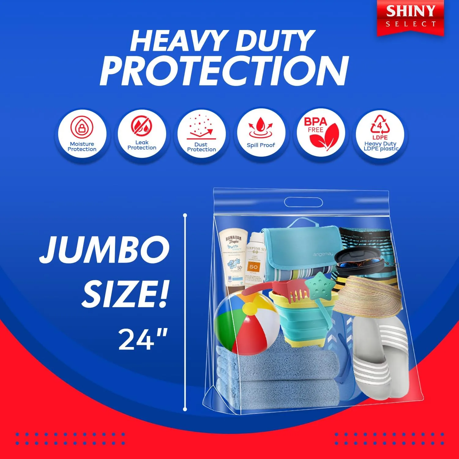 [25 Bags] Jumbo Extra Large Zipper Food Storage Bags with Handle, 10 Gallon Heavy Duty 4 Mil. Thick, Clear, Resealable Bag for Seasonal Clothes Bedding Travel Moving
